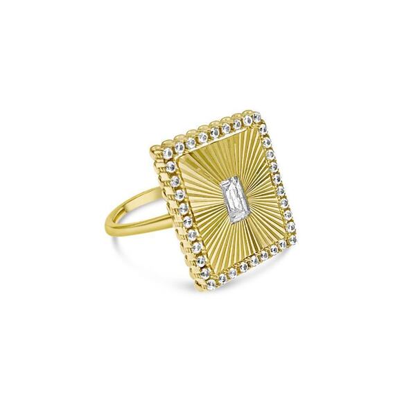 14k Yellow Gold Rectangular Womens Ring CZ - Picture 1 of 3